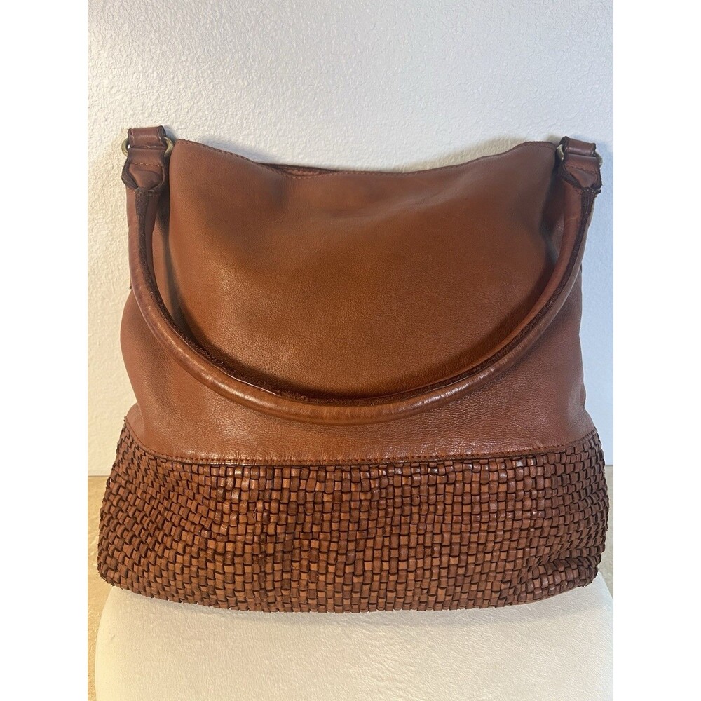 Marta Ponti Portugul Woven Leather Hobo Shoulder Bag Tote Soft Cognac Boho Style